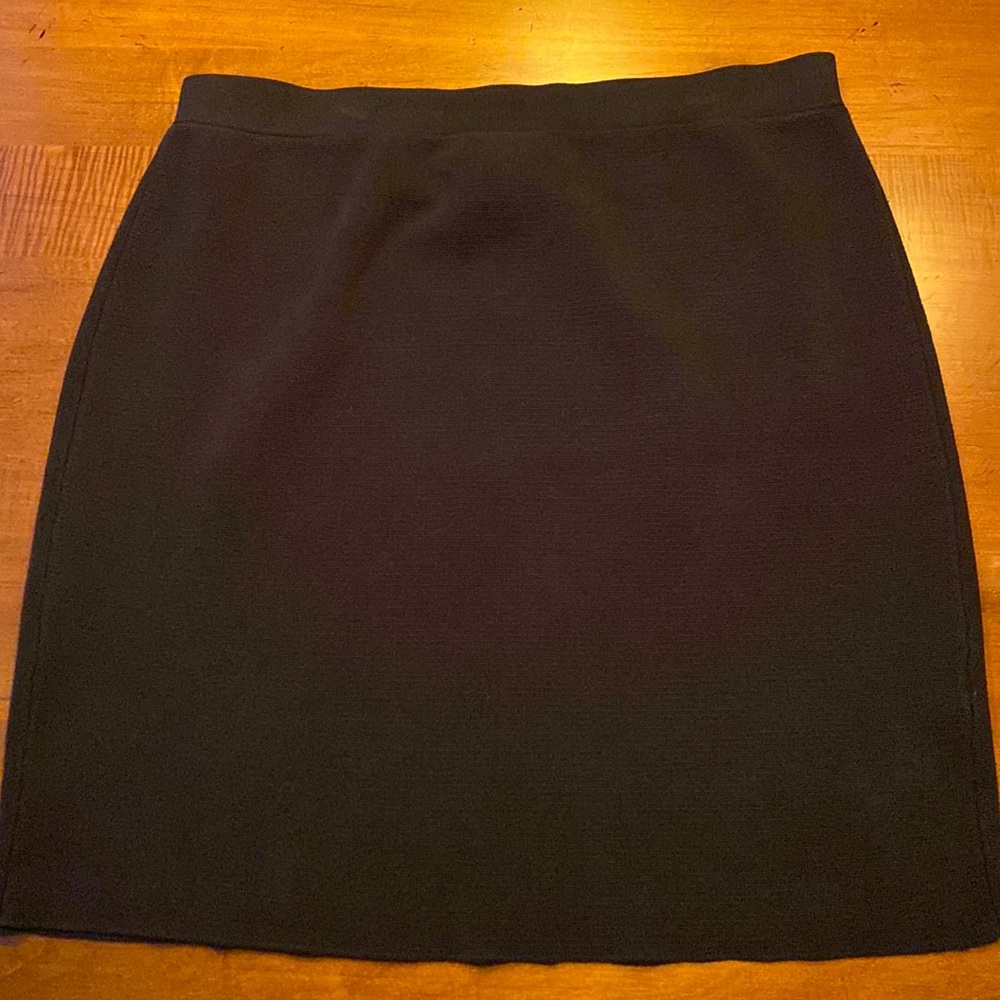 Eileen Fisher knit black pencil skirt, silk and cotton, size Large